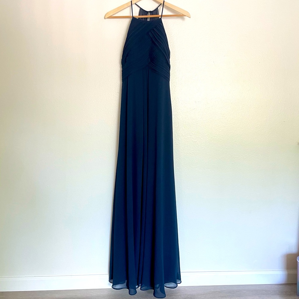 #LEVKOFF Bridesmaids Navy Chiffon Maxi Dress / Gown Size 4 - Picture 3 of 11